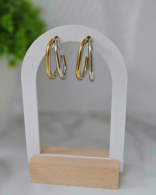Aretes Doble Tono Stainless  Steel