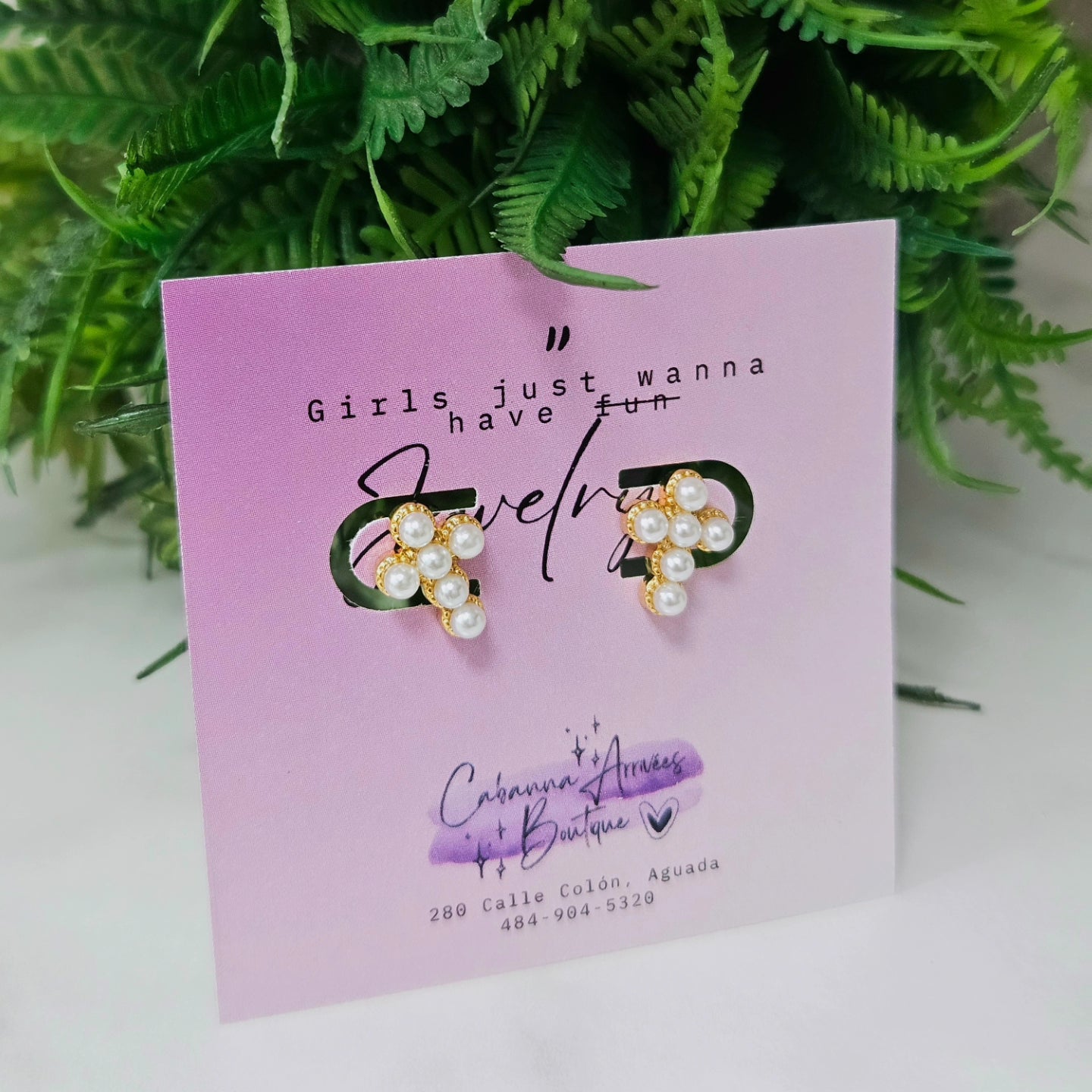 Pearly Cross Earrings Stainless Steel