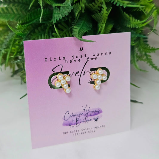 Pearly Cross Earrings Stainless Steel