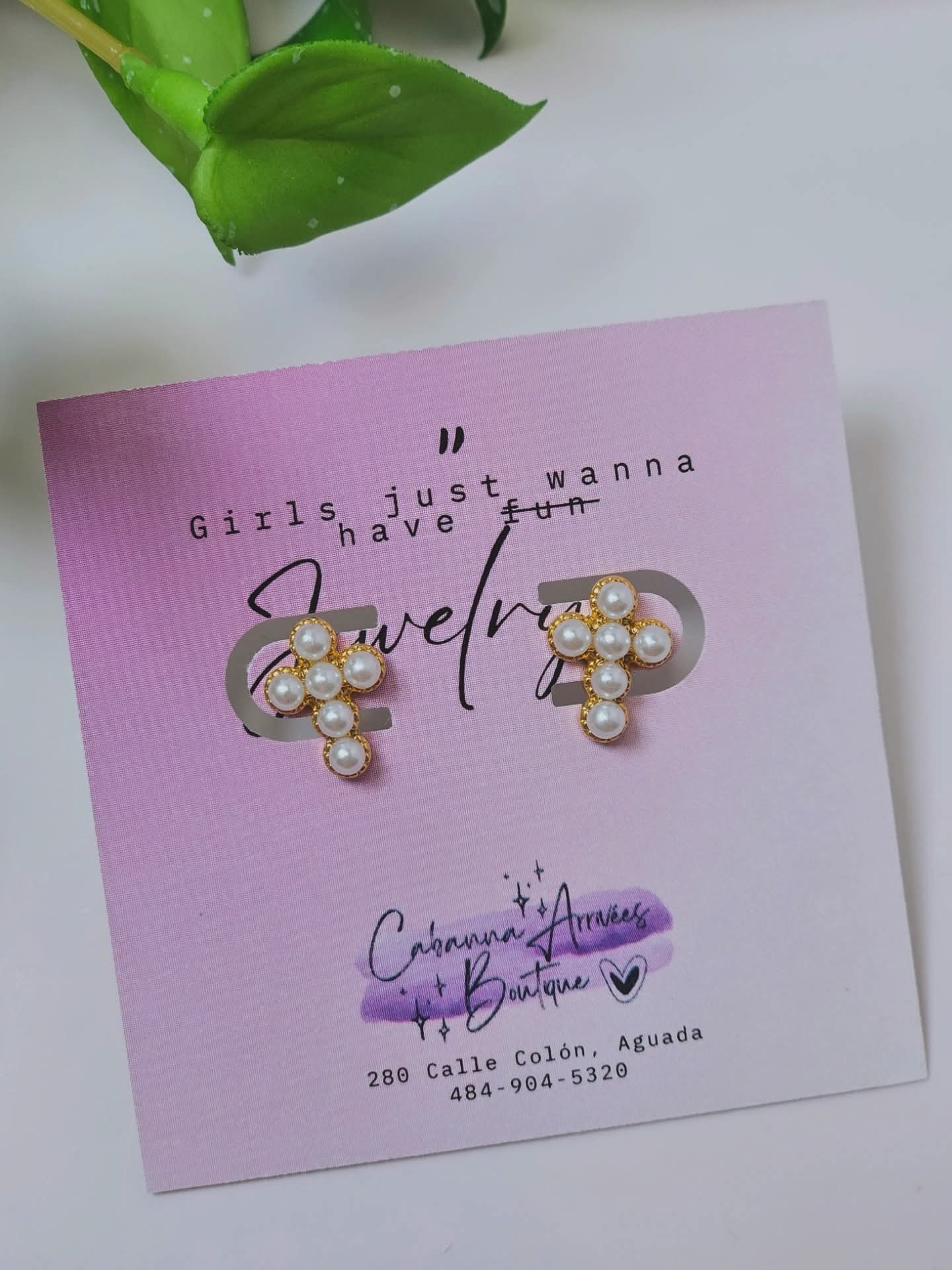 Cross Pearly Earrings Stainless Steel