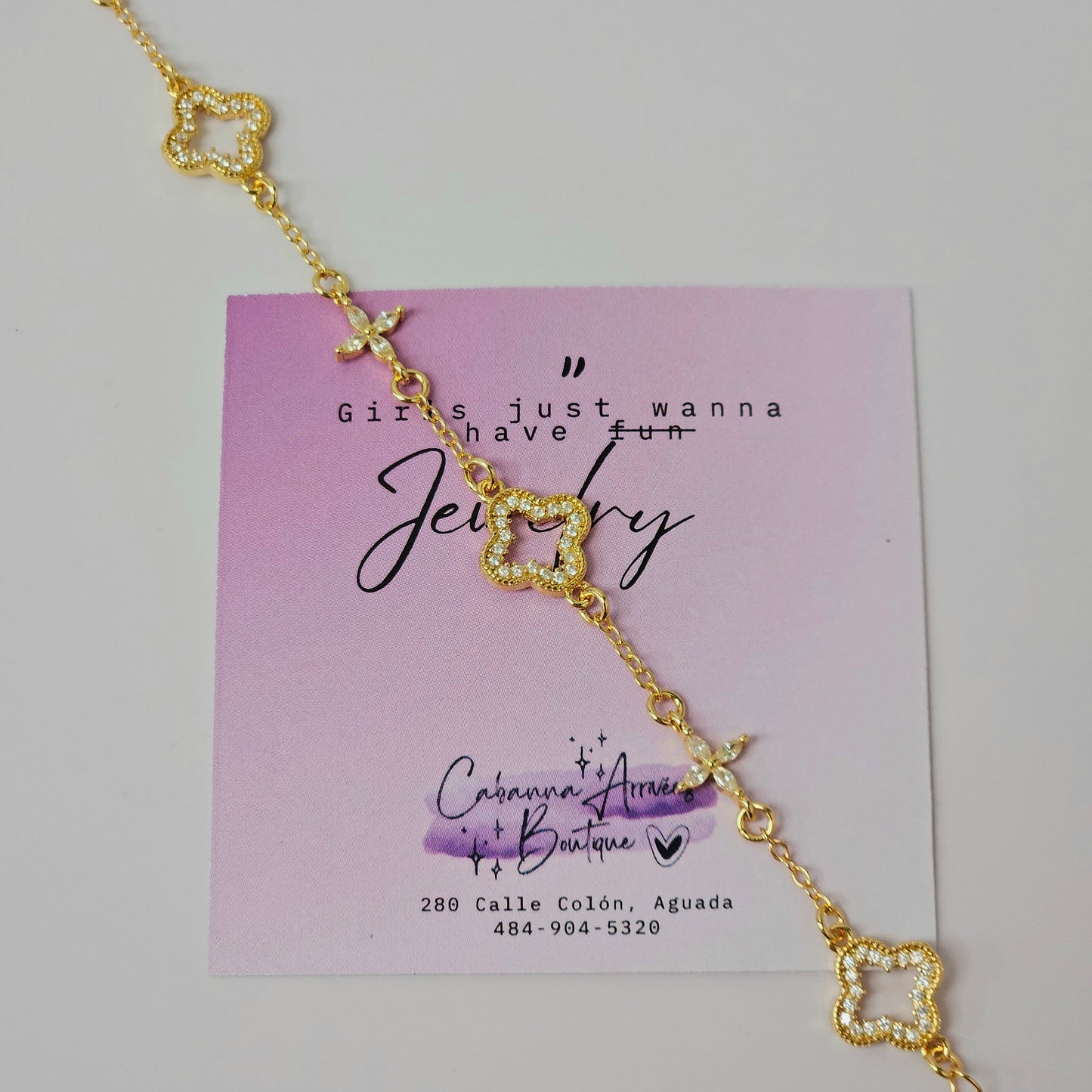 Gold Clover Rhinestones Bracelet