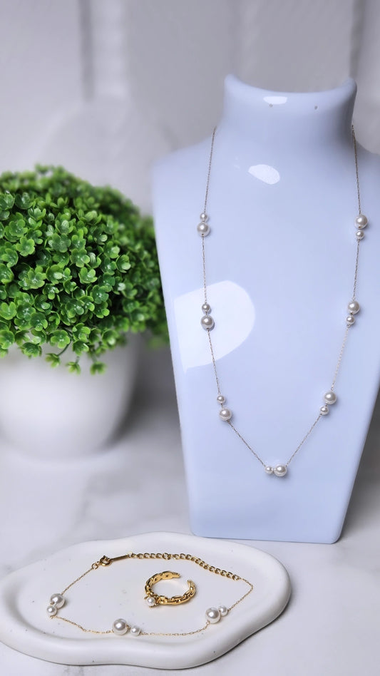 Stainless Steel, Pearls, 18K